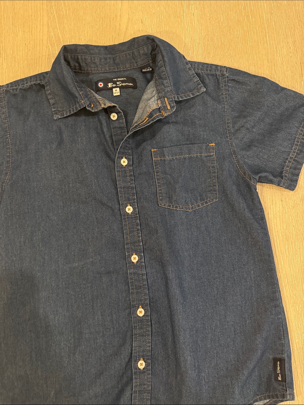 Ben Sherman Short-Sleeve Boys Denim Button-Down Shirt in Dark Blue